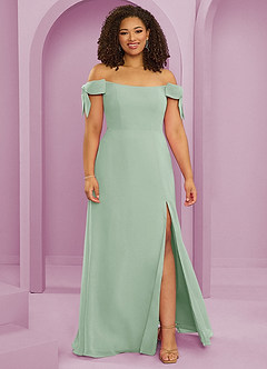 Barbie ♥ Azazie Brautjungfernkleider Wandelbar A-Linie Schulterfrei Chiffon Kleid Agave image7