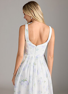 Azazie Keyla Bridesmaid Dresses Blue Vintage Floral A-Line V-Neck Pleated Chiffon Dress image7