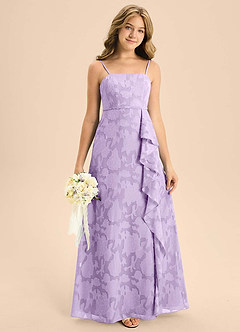 Azazie Kaylee Junior Lilac A-Line with Belt Floral Burnout Dress image4