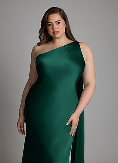 Azazie Juniper Jurken voor bruidsmeisjes Jurk van Stretch Satijn met Zeemeermin One-shoulder Smaragd image6