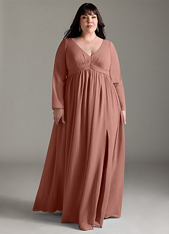 Azazie Teton vestidos de dama de honor de maternidad Vestido de Corte En A Manga larga Hasta el suelo Gasa image9