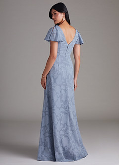 Azazie Soren Vestidos de damas de honor Vestido de Azul Polvoriento de Devorado Floral de Corte en A con Plisado image3