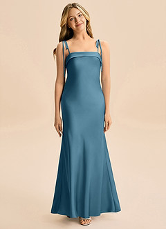 Azazie Willa Junior Bermuda A-Line Bow Stretch Satin Dress image1