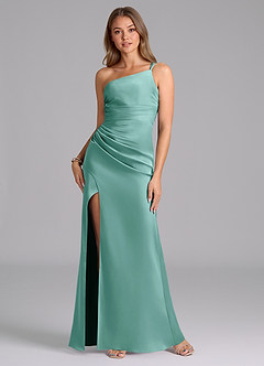Azazie Eren Bridesmaid Dresses Aqua Mermaid One Shoulder Stretch Satin Dress image1