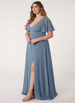 Azazie Kimber Vestidos de damas de honor Vestido de Crepúsculo de Gasa de Corte en A con Manga volante image11