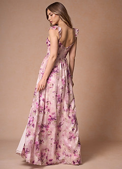 Jianna Mauve Floral Flutter Sleeves Maxi Dress image2