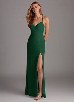 Azazie Manila Vestidos de damas de honor Vestido de Verde Oscuro de Gasa de Corte Recto con Cuello en V image3