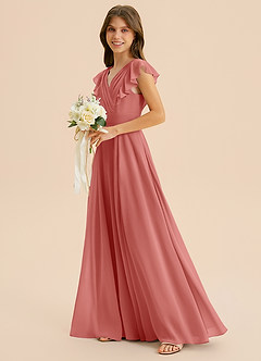 Azazie Anysa Junior Vestido de Rosa Antigua de Gasa de Corte en A con Volante image6