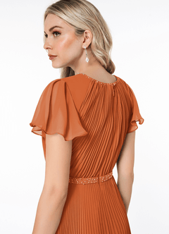 Azazie Kara Modest Bridesmaid Dresses A-Line Pleated Chiffon Floor-Length Dress image6