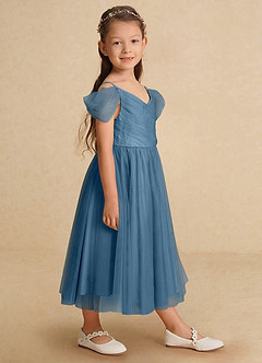 Azazie Lizzette Flower Girl Dresses Bermuda A-Line Ruched Tulle Dress image1