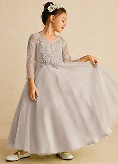 Azazie Precious Flower Girl Dresses Frost A-Line Lace Tulle Dress image2