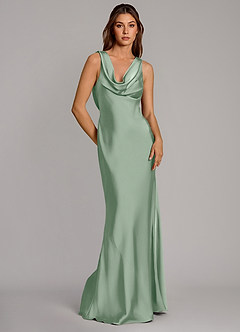 Azazie Cheryl At-home Try On Dresses Agave Mermaid Stretch Satin Dress image1