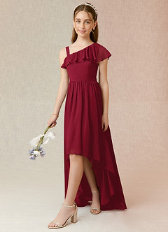 Azazie Mango Junior Burgundy A-Line Ruched Chiffon Dress image3