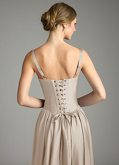 Azazie Evadina Vestidos de damas de honor Vestido de Escarcha de Satén Elástico de Corte en A con Corsé image6