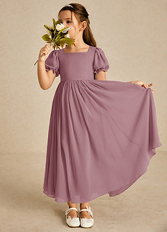 Azazie Joss Abiti da Ragazza di Fiori Abito A-Line in Chiffon Con Maniche Vintage Malva image1