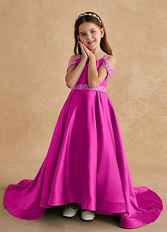 Azazie Jodi vestidos de niña de las flores Vestido de Fucsia de Satin Mate de Corte En A image5