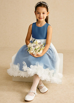 Azazie Stardust Flower Girl Dresses Steel Blue A-Line Sleeveless Organza Dress image2
