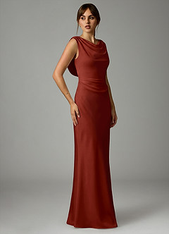 Azazie Kieryn Bridesmaid Dresses Terracotta Mermaid Pleated Stretch Satin Dress image4