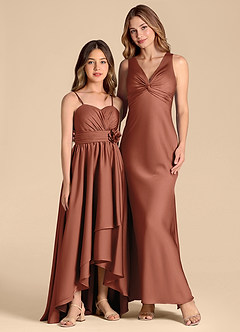 Azazie Catalina Junior Abito A-Line in Raso Elasticizzato Scollo a Cuore Auburn image3