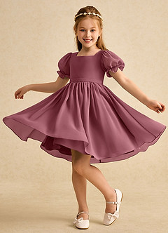 Azazie Jolie Flower Girl Dresses Desert Rose A-Line with Sleeves Chiffon Dress image3
