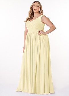 Azazie Keyla Bridesmaid Dresses Lemon Sorbet A-Line V-Neck Pleated Chiffon Dress image8