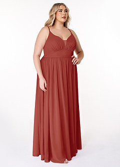 Azazie Rayna Final Sale Terracotta A-Line V-Neck Pleated Chiffon Dress image10