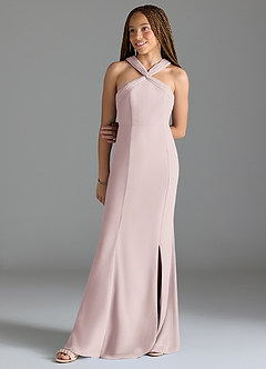 Azazie Rue Junior 인어 사이드 슬릿 쉬폰 플로어 길이 주니어 신부 들러리 드레스 image1