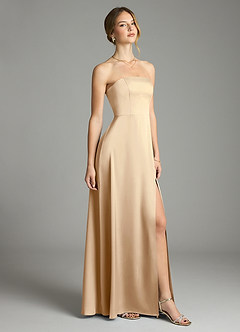 Azazie Wren Bridesmaid Dresses Champagne A-Line Strapless Stretch Satin Convertible Dress image1