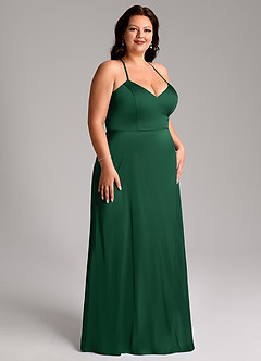 Azazie Mei Robes de demoiselle d'honneur Robe Trapèze en Satin extensible Col en V Vert Foncé image10