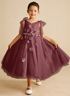 Azazie Minia Jurken voor bloemenmeisjes A-Lijn Jurk van Mat Satijn Boog Woestijnroos image1