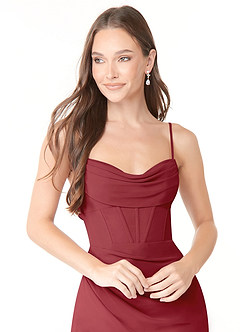 Azazie Mai Bridesmaid Dresses Pomegranate Sheath Pleated Chiffon Dress image5