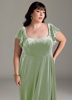 Azazie Bondi Bridesmaid Dresses Dusty Sage A-Line Side Slit Velvet Dress image11