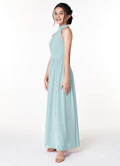 Azazie Iman Junior A-Linie Plissee Chiffon Kleid Nebel image4