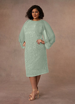 Azazie Mya Mère de la mariée Robes Robe Fourreau en Dentelle Dentelle à encolure dégagée Vert Sauge image7