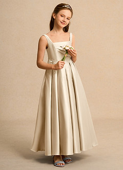 Azazie Mochi Girl Abiti da Ragazza di Fiori Abito Principessa in Raso Opaco Plissettato Champagne image4