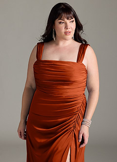 Azazie Jesaphine Bridesmaid Dresses Paprika Sheath Bow Stretch Satin Dress image12