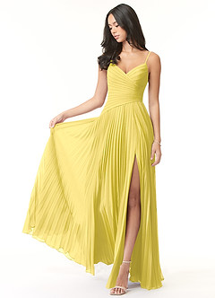 Azazie Vini Bridesmaid Dresses Canary A-Line V-Neck Pleated Chiffon Dress image1