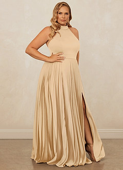 Christian Siriano Bridal for Azazie 1007 Bridesmaid Dresses Gold A-Line Pleated Stretch Satin Dress image10