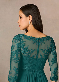 Azazie Hayek Mother of the Bride Dresses Peacock A-Line V-Neck Lace Chiffon Dress image10
