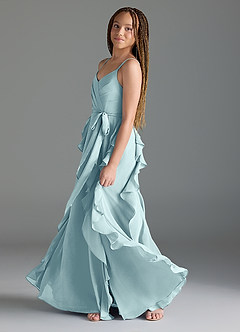 Azazie Peyton Junior Sea Glass A-Line V-Neck Cascading Ruffles Chiffon Dress image4