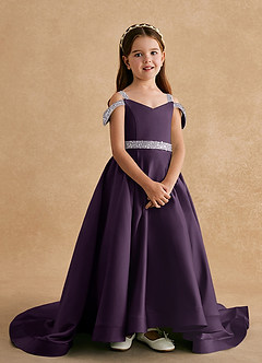 Azazie Jodi Abiti da Ragazza di Fiori Abito A-Line in Raso Opaco Prugna image4