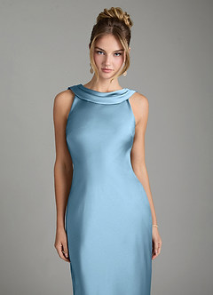 Azazie Aussie Bridesmaid Dresses Steel Blue Sheath Pleated Stretch Satin Dress image3