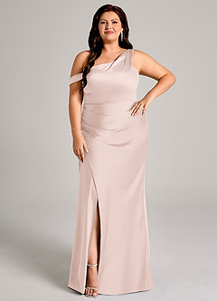 Azazie Madelyn Jurken voor bruidsmeisjes Converteerbaar Jurk van Stretch Satijn met Zeemeermin One-Shoulder Blozend Roze image8