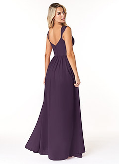 Azazie Cleobella Robes de demoiselle d'honneur Robe Trapèze en Mousseline de soie Dentelle en forme de cœur Prune image5