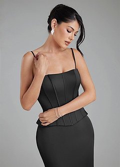 Azazie River Bridesmaid Dresses Black Sheath Corset Stretch Satin Convertible Dress image3