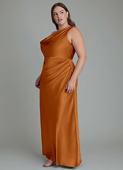 Azazie Emerson Bridesmaid Dresses Copper Mermaid Off the Shoulder Metallic Satin Dress image10