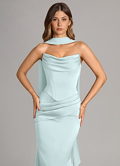 Azazie Sorrel Bridesmaid Dresses Sea Glass Mermaid Strapless Stretch Satin Convertible Dress image5