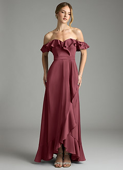 Azazie Lyra Vestidos de damas de honor Vestido de Merlot de Satén Elástico de Corte en A Convertible con Vestidos sin tirantes image1