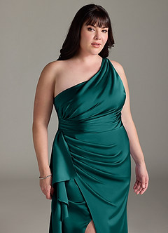 Azazie Maive Robes de demoiselle d'honneur Robe Fourreau en Satin extensible Rayé Paon image11