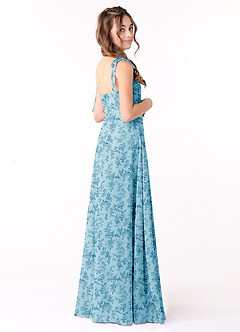 Azazie Rosey Junior Robe Trapèze en Mousseline de soie Encolure en Forme de Cœur Fougère Bleue Florale image2
